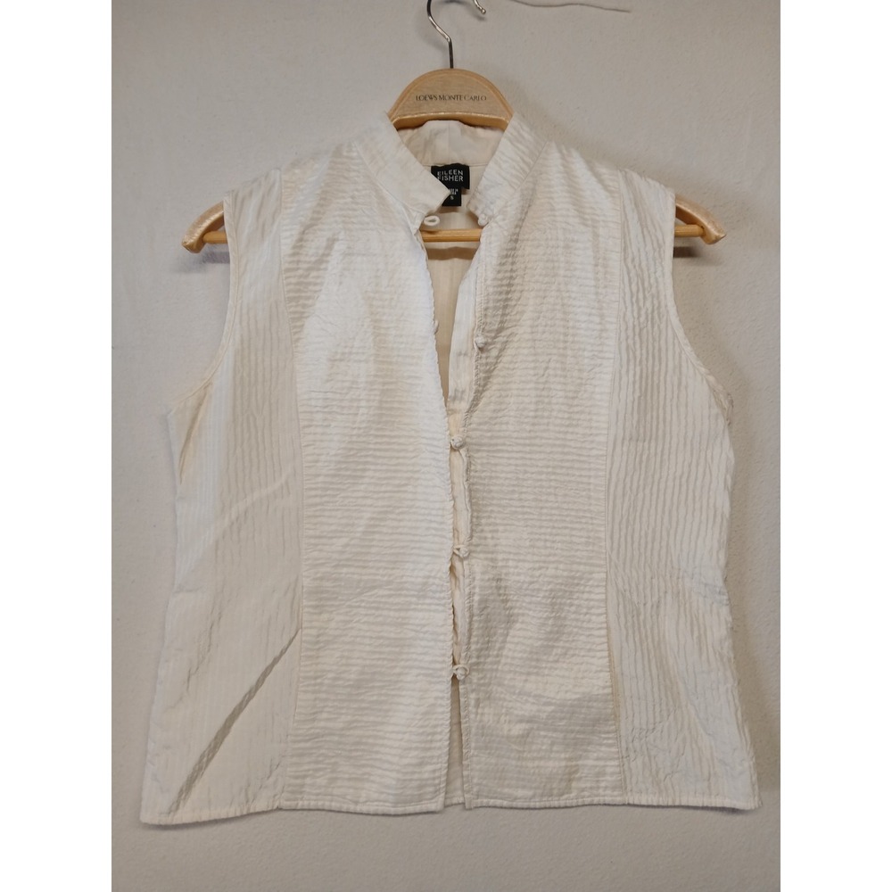 Eileen Fisher Small Silk Vest Collared Button Detail Blouse Quiet Luxery Preppy - Picture 2 of 10